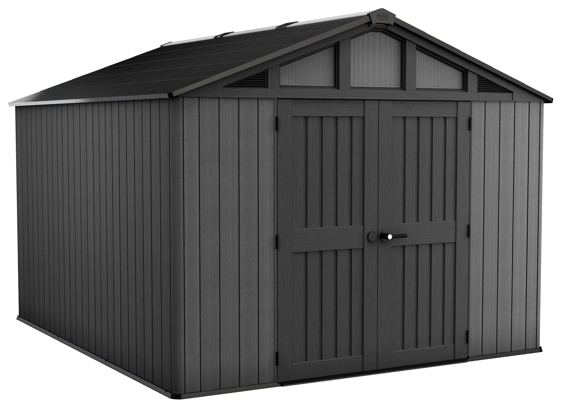 Keter Apex Resin 2-Door Outdoor Storage Shed with Full Length Skylight, Grey, 10-ft x 11.5-ft