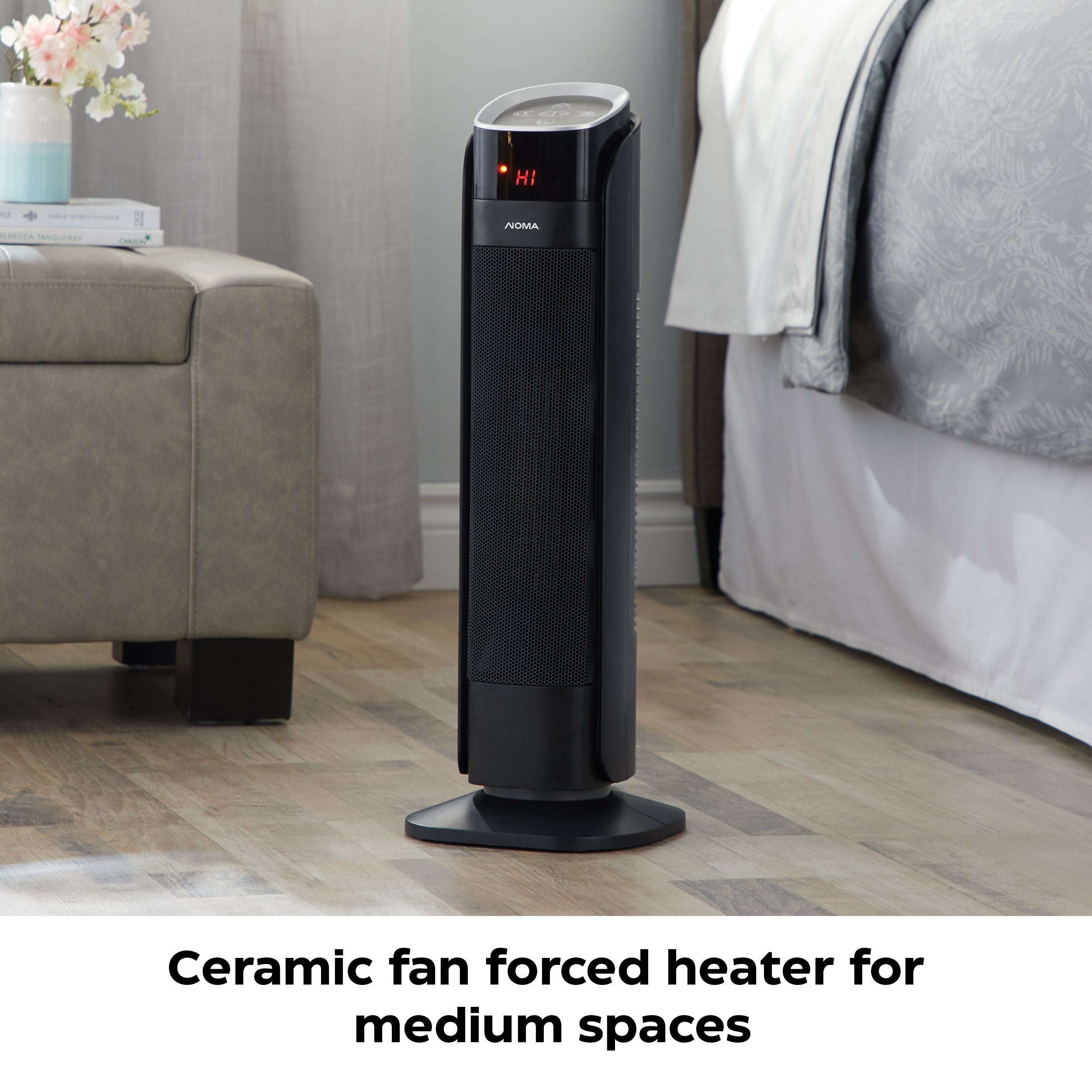 NOMA Oscillating Tower Ceramic Heater withRemote Control & Thermostat, 1500W, Black, 24-in