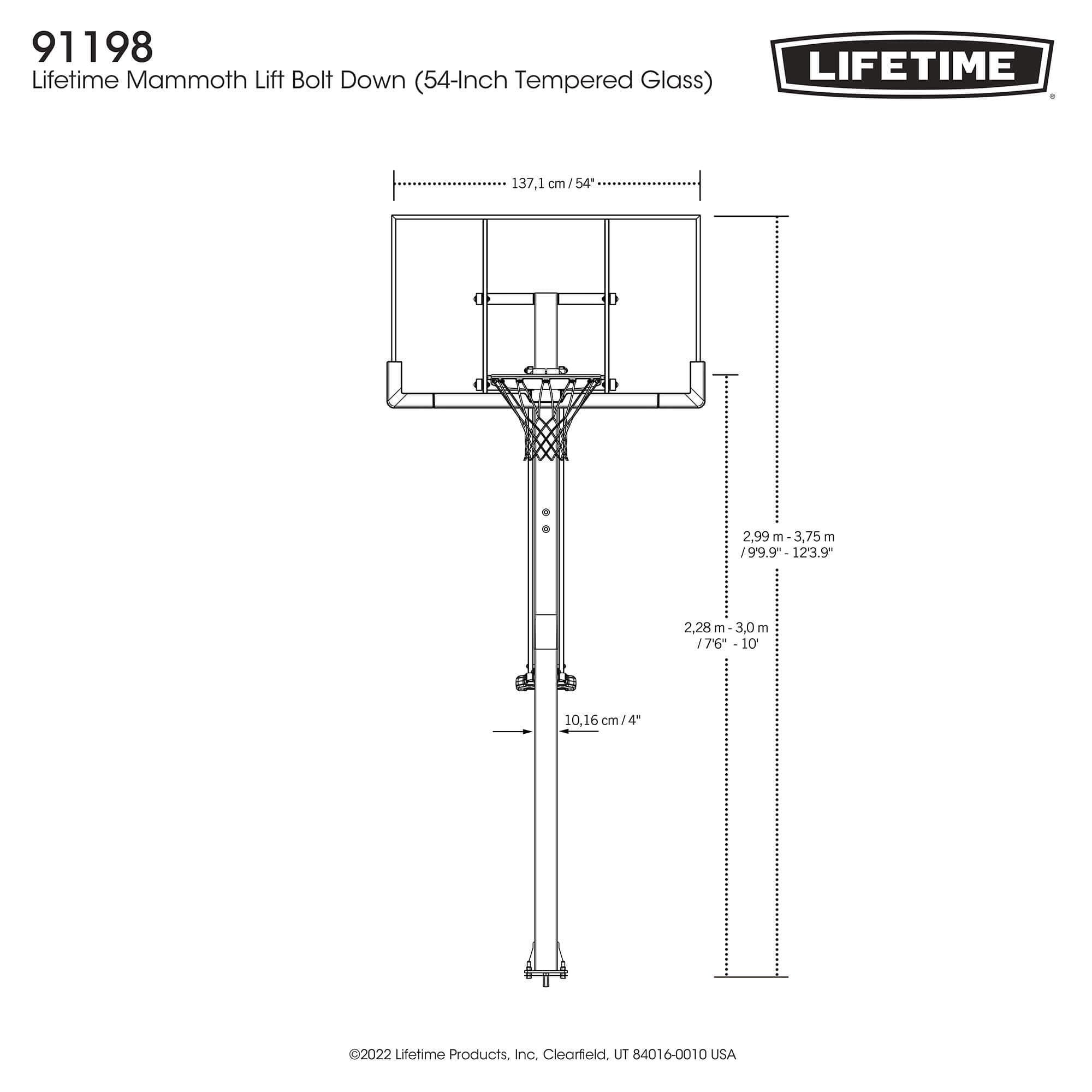 Lifetime Portable Adjustable In-Ground Mammoth Bolt Down Outdoor Basketball Hoop, 54-in