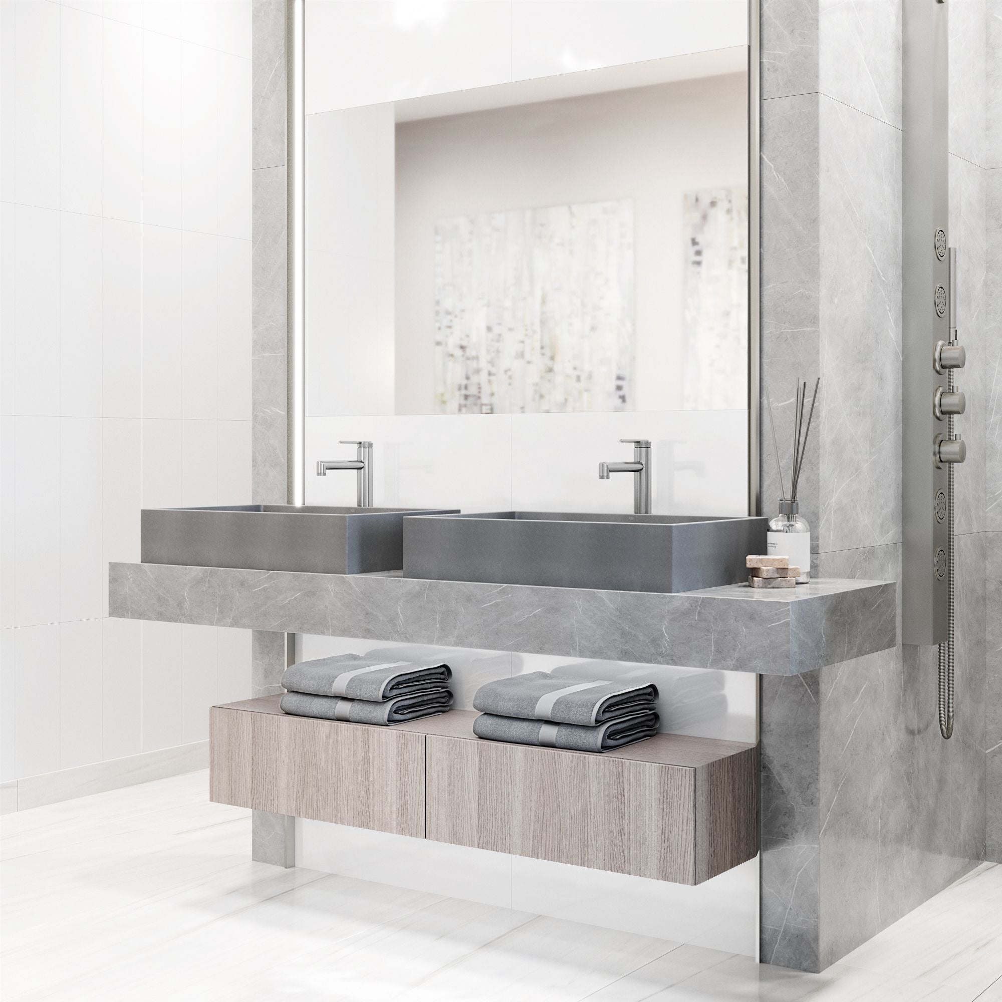 VIGO Orvieto Gothic ConcretoStone 24x15-in Deep Grey Bathroom Sink/Basin with Rectangular Vessel