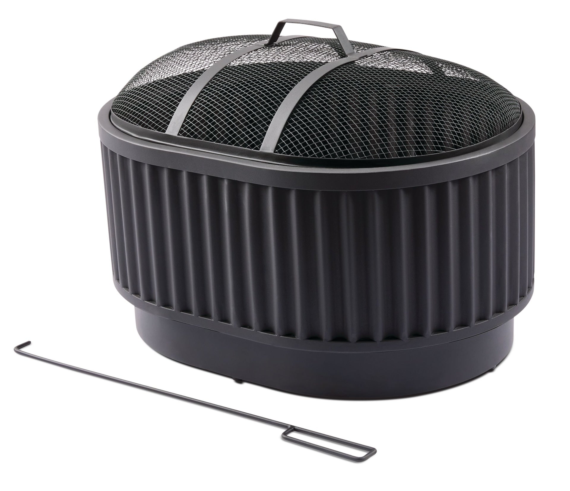 CANVAS Barbeau Oval Outdoor Fluted Wood Firepit, 28-in, Black