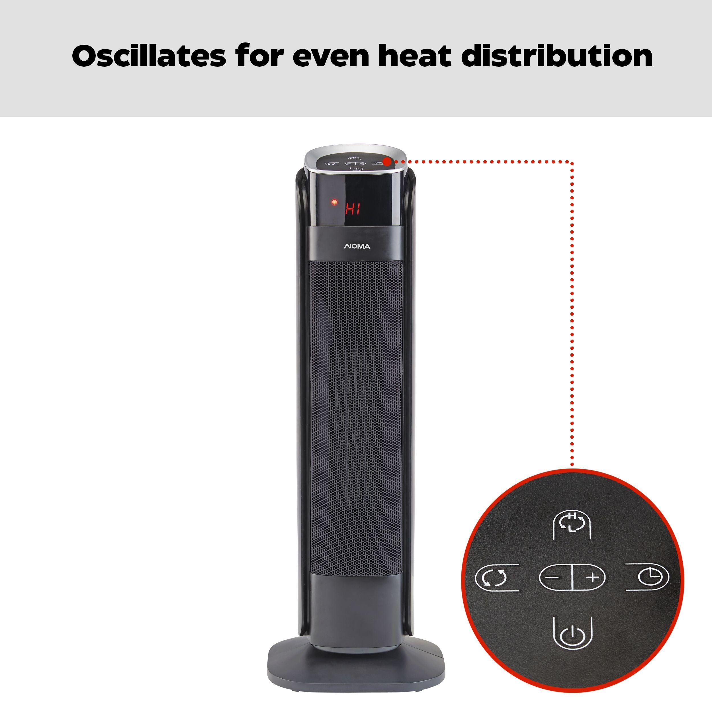 NOMA Oscillating Tower Ceramic Heater withRemote Control & Thermostat, 1500W, Black, 24-in