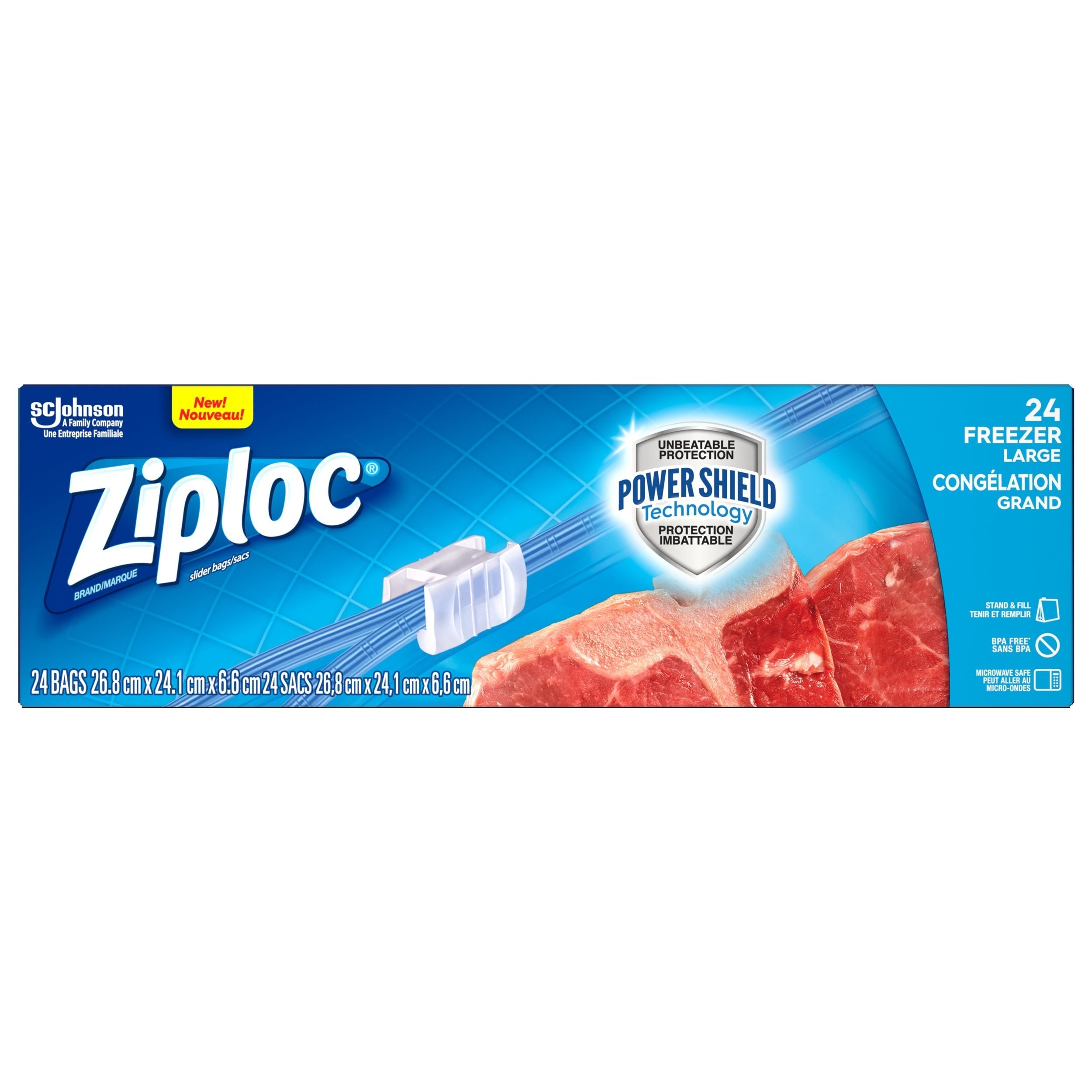 Ziploc Large Slider Plastic Freezer Bag, 950-mL, 24-pk