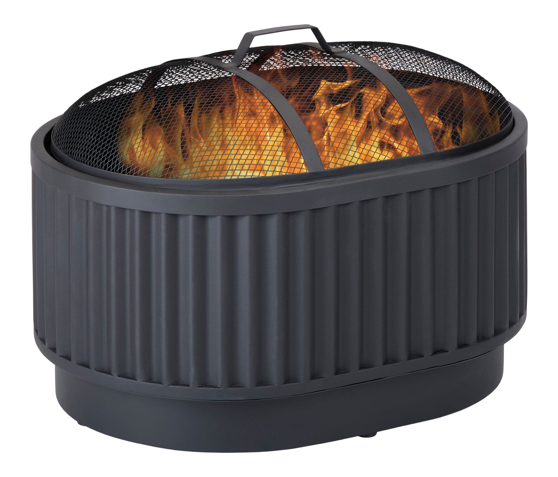 CANVAS Barbeau Oval Outdoor Fluted Wood Firepit, 28-in, Black