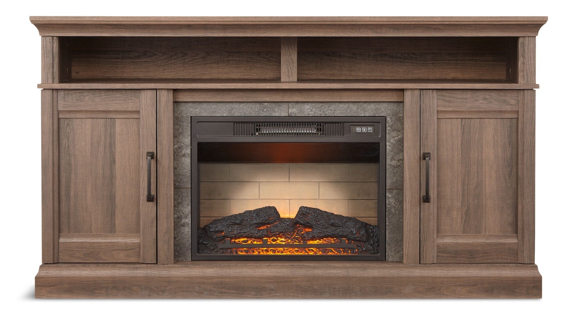 CANVAS Abbotsford Media Console Electric Fireplace TV Stand, 60-in, 1400W, Includes Remote Control, Brown